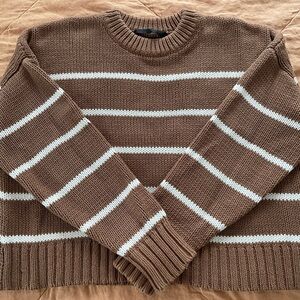 Jenni Kayne Brown and Cream Striped Cotton Crewneck Sweater